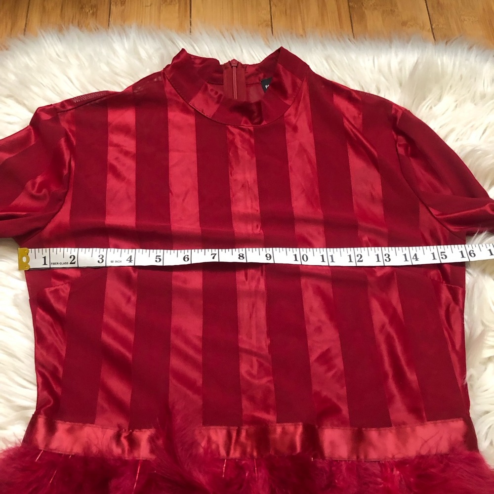 Pretty Little Thing Red Feather Satin Sheer Long Sleeves Party Mini Dress 4 - Picture 10 of 12